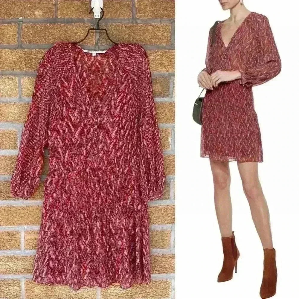 Veronica Beard Womens Priya pintucked printed silk-georgette mini dress Brick 2